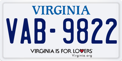 VA license plate VAB9822