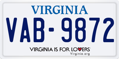 VA license plate VAB9872