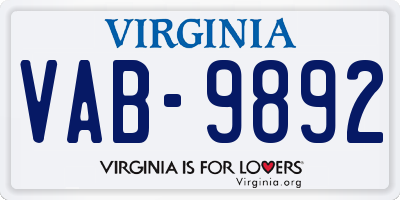 VA license plate VAB9892