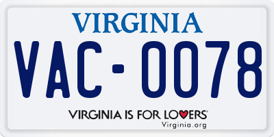 VA license plate VAC0078