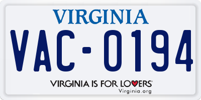 VA license plate VAC0194