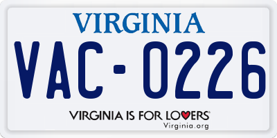 VA license plate VAC0226