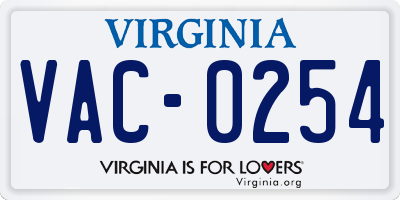 VA license plate VAC0254