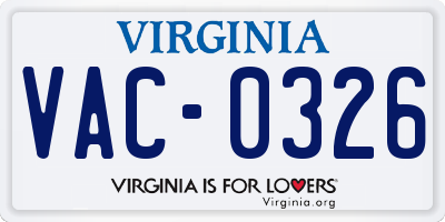VA license plate VAC0326