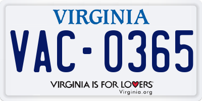VA license plate VAC0365