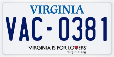 VA license plate VAC0381