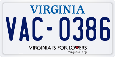 VA license plate VAC0386