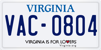 VA license plate VAC0804