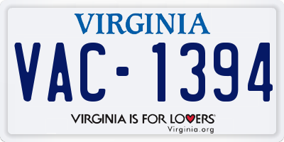 VA license plate VAC1394