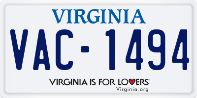 VA license plate VAC1494