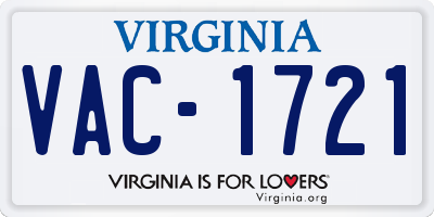 VA license plate VAC1721
