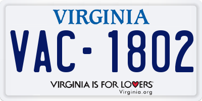 VA license plate VAC1802