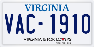 VA license plate VAC1910