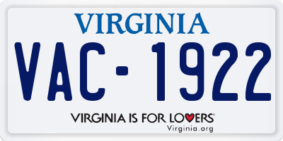 VA license plate VAC1922