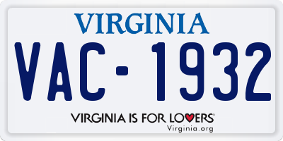 VA license plate VAC1932
