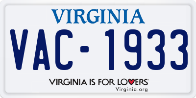 VA license plate VAC1933