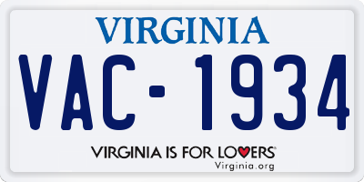 VA license plate VAC1934
