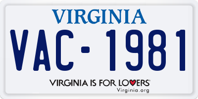 VA license plate VAC1981