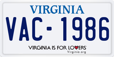 VA license plate VAC1986