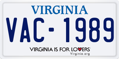 VA license plate VAC1989