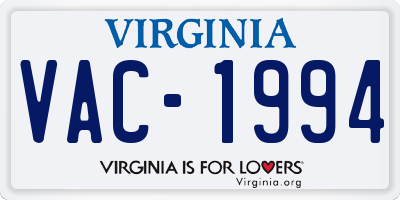 VA license plate VAC1994