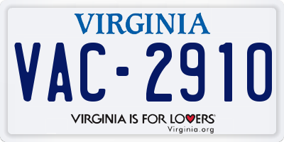 VA license plate VAC2910