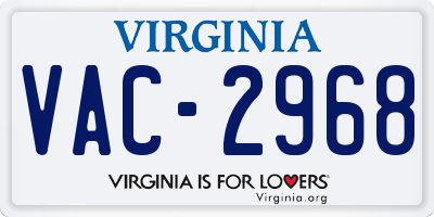 VA license plate VAC2968