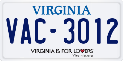 VA license plate VAC3012