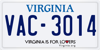 VA license plate VAC3014