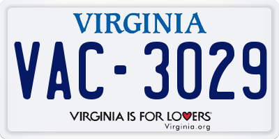 VA license plate VAC3029