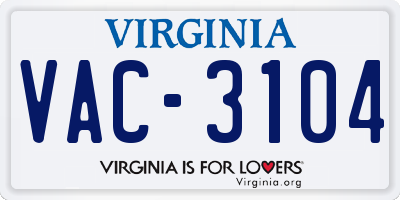 VA license plate VAC3104