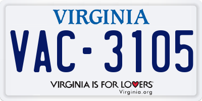 VA license plate VAC3105