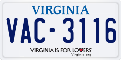 VA license plate VAC3116
