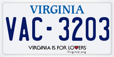 VA license plate VAC3203