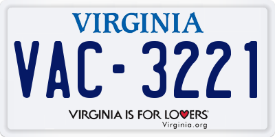 VA license plate VAC3221