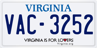 VA license plate VAC3252