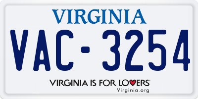 VA license plate VAC3254