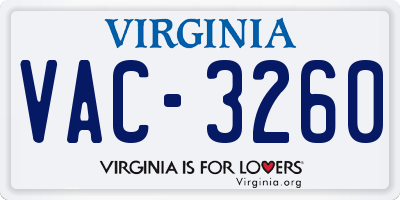 VA license plate VAC3260