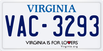 VA license plate VAC3293