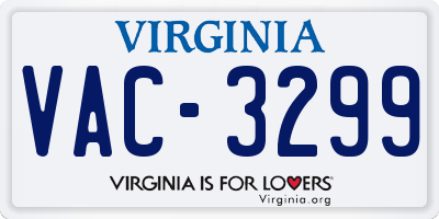 VA license plate VAC3299