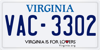 VA license plate VAC3302