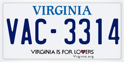 VA license plate VAC3314