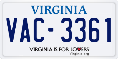 VA license plate VAC3361