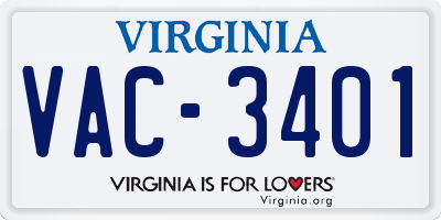 VA license plate VAC3401