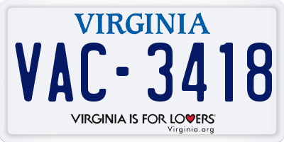 VA license plate VAC3418