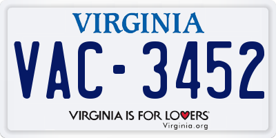 VA license plate VAC3452
