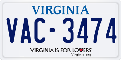 VA license plate VAC3474