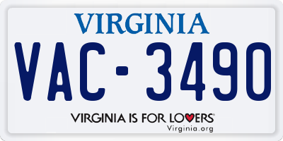 VA license plate VAC3490