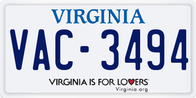 VA license plate VAC3494