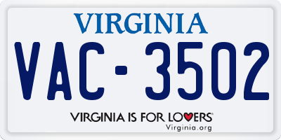 VA license plate VAC3502
